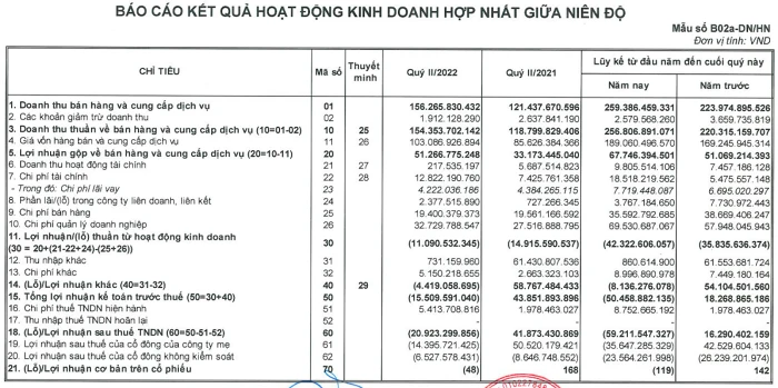 Nguồn: Báo cáo tài chính hợp nhất quý II.