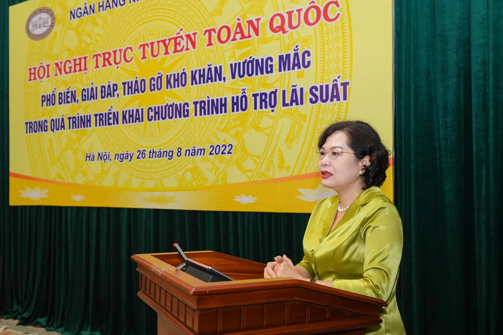 Bà Nguyễn Thị Hồng - Thống đốc Ngân hàng Nhà nước - cho biết sẽ tiếp tục phối hợp chặt chẽ với các bộ, ngành liên quan kịp thời tháo gỡ vướng mắc phát sinh trong triển khai chương trình. Ảnh: NHNN.