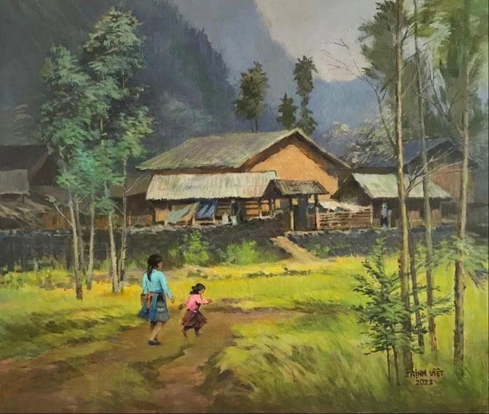 Tác phẩm "Lối về" - chất liệu acrylic - họa sĩ Trịnh Việt Tác phẩm "Lối về" - chất liệu acrylic - họa sĩ Trịnh Việt