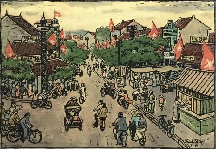 Tác phẩm "Ô Chợ Dừa sau ngày giải phóng thủ đô" - khắc gỗ - họa sĩ Trịnh Thiệp Tác phẩm "Ô Chợ Dừa sau ngày giải phóng thủ đô" - khắc gỗ - họa sĩ Trịnh Thiệp