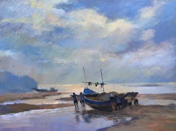 Tác phẩm "Ra khơi" - chất liệu acrylic - họa sĩ Trịnh Việt Tác phẩm "Ra khơi" - chất liệu acrylic - họa sĩ Trịnh Việt