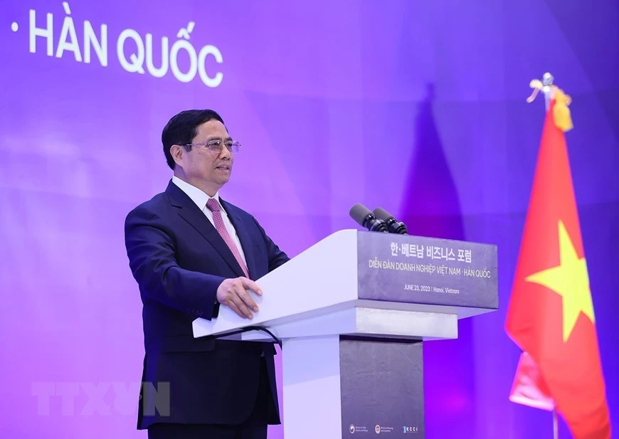 Thủ tướng Phạm Minh Chính phát biểu tại diễn đàn. Ảnh: Dương Giang/TTXVN