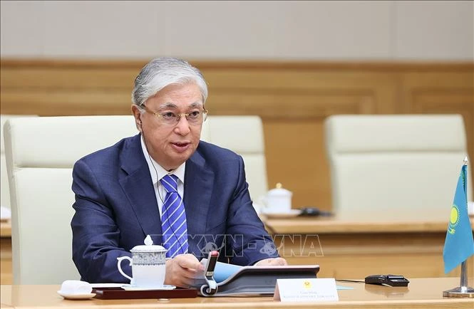 Tổng thống Kazakhstan Kassym-Jomart Tokayev phát biểu. Ảnh: Dương Giang/TTXVN
