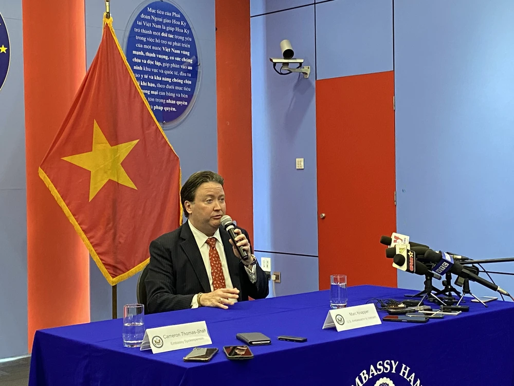 Đại sứ Mỹ cho biết việc Việt Nam - Mỹ nâng cấp quan hệ là "một bước nhảy 2 bậc". Ảnh: Minh Trúc Đại sứ Mỹ cho biết việc Việt Nam - Mỹ nâng cấp quan hệ là "một bước nhảy 2 bậc". Ảnh: Minh Trúc