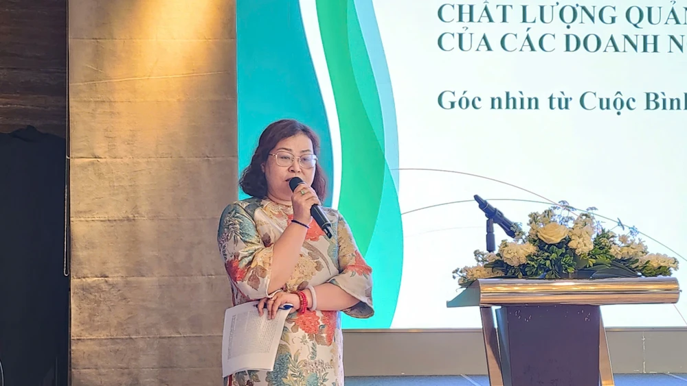 Bà Nguyễn Nam Anh, Giám đốc Phòng Quản lý Niêm yết (Sở Giao dịch Chứng khoán TP.HCM) thông tin về chất lượng quản trị của các công ty niêm yết. Ảnh: MINH TRÚC