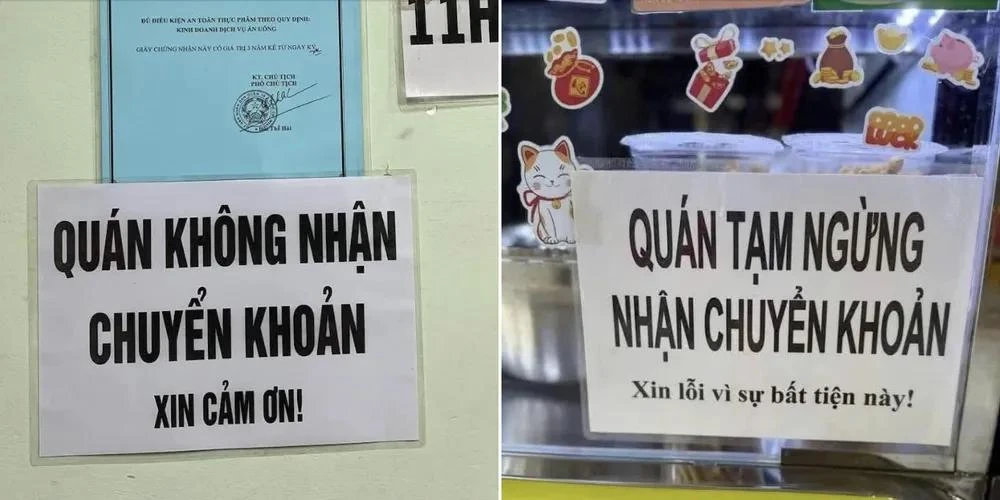 Nhiều quán ăn, quán cà phê... bất ngờ không nhận chuyển khoản. Ảnh: CTV