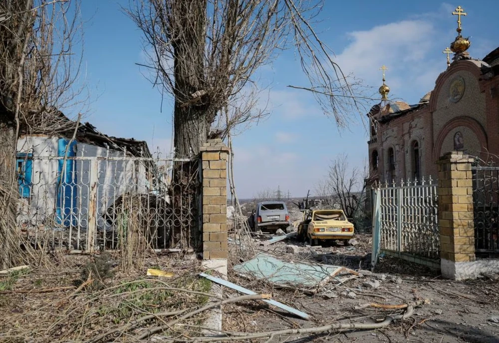 Một góc TP Avdiivka hoang tàn vào ngày 20-3. Ảnh: REUTERS