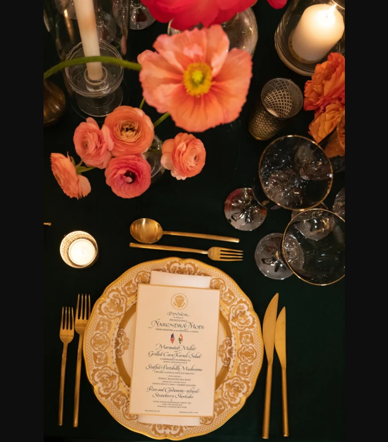 Thực đơn thuần chay trong tiệc chiêu đãi Thủ tướng Ấn Độ Narendra Modi của Tổng thống Joe Biden vào ngày 22-6. Ảnh: THE NEW YORK TIMES