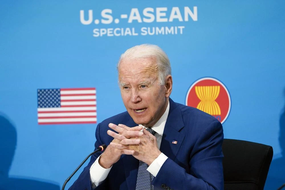 Ông Biden phát biểu tại Hội nghị cấp cao đặc biệt Mỹ-ASEAN ngày 13-5. Ảnh: AP