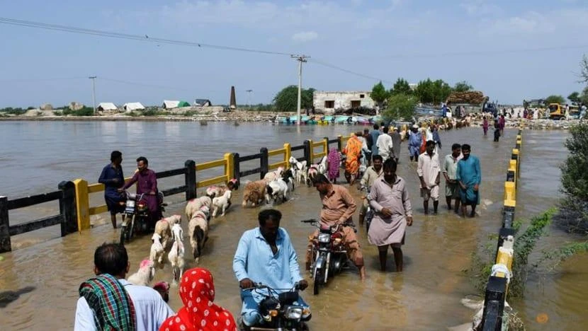 Tình cảnh ngập lụt ở quận Badin (Pakistan) vào ngày 30-8. Ảnh: REUTERS