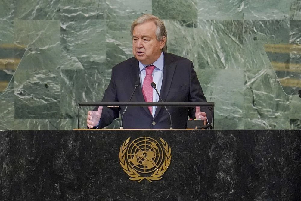 Tổng thư ký Liên Hợp Quốc - ông Antonio Guterres phát biểu tại phiên khai mạc kỳ họp Đại hội đồng LHQ khóa 77 ở trụ sở Liên Hợp Quốc, thành phố New York (Mỹ) ngày 20-9. Ảnh: AP