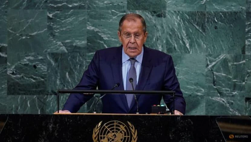 Ngoại trưởng Nga - ông Sergei Lavrov phát biểu tại Kỳ họp thứ 77 của Đại hội đồng Liên hợp quốc tại thành phố New York (Mỹ) ngày 24-9. Ảnh: REUTERS