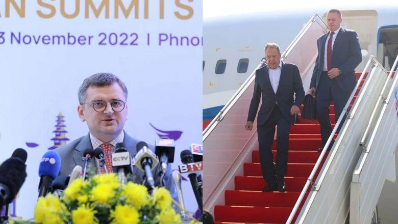 Ngoại trưởng Ukraine Dymtro Kuleba (trái) và người đồng cấp Nga Sergey Lavrov. Ảnh: AKP