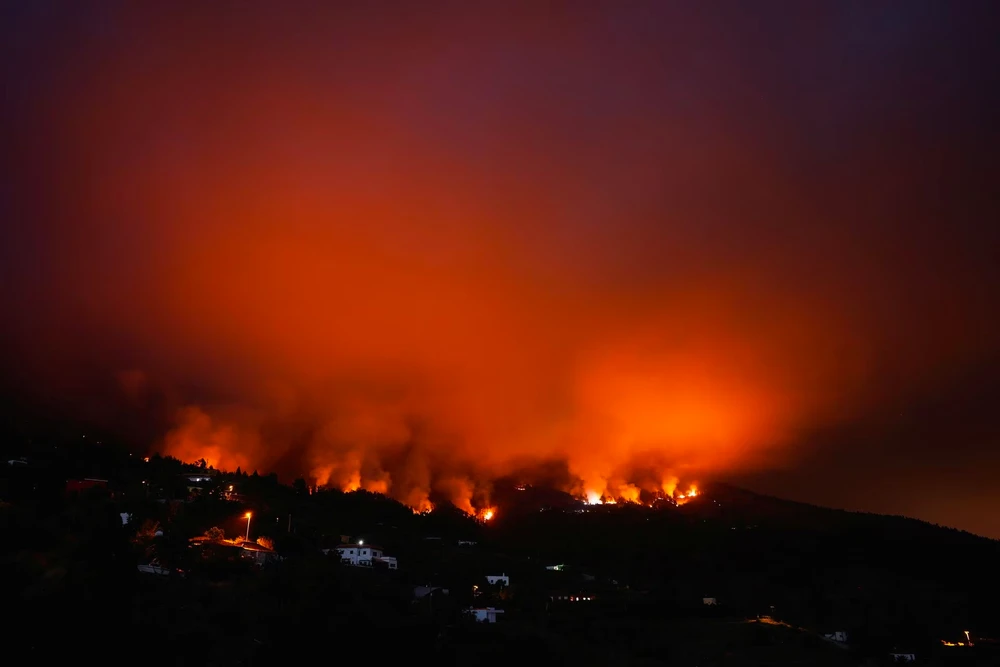Toàn cảnh vụ cháy rừng trên đảo La Palma (Tây Ban Nha) ngày 16-7. Ảnh: REUTERS