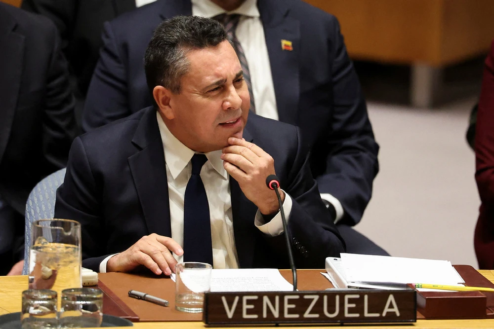 Đại sứ Venezuela tại LHQ Samuel Moncada phát biểu tại phiên họp khẩn Hội đồng Bảo an ngày 5-1. Ảnh: CHINA DAILY/AGENCIES