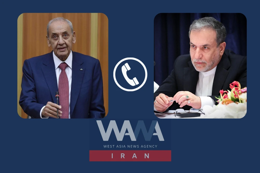 Ngoại trưởng Iran - ông Abbas Araghchi (phải) điện đàm Chủ tịch Quốc hội Lebanon - ông Nabih Berri ngày 30-4. Ảnh: WANA