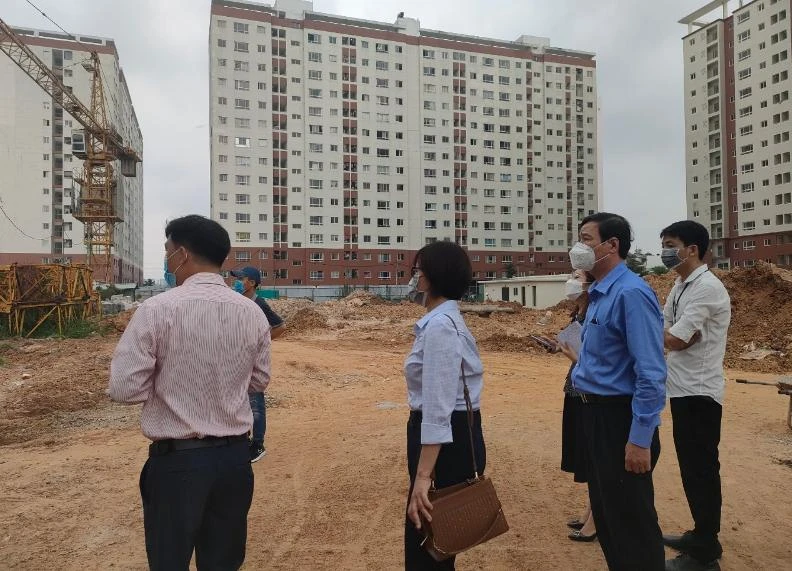 Đoàn kiểm tra đang khảo sát một công trình xây dựng có nguy cơ xuất hiện sốt xuất huyết. Ảnh: HCDC