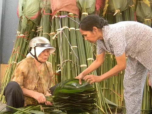 Mua lá dong chuẩn bị gói bánh chưng