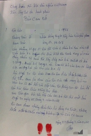 Tường trình của người mẹ về hành động bỏ con