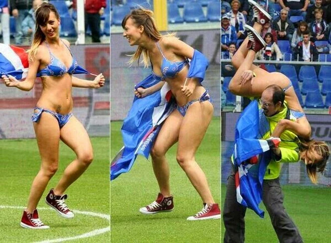 Cười ngã nghiêng với nữ CĐV quấn 2 mảnh chạy vào sân ảnh 3