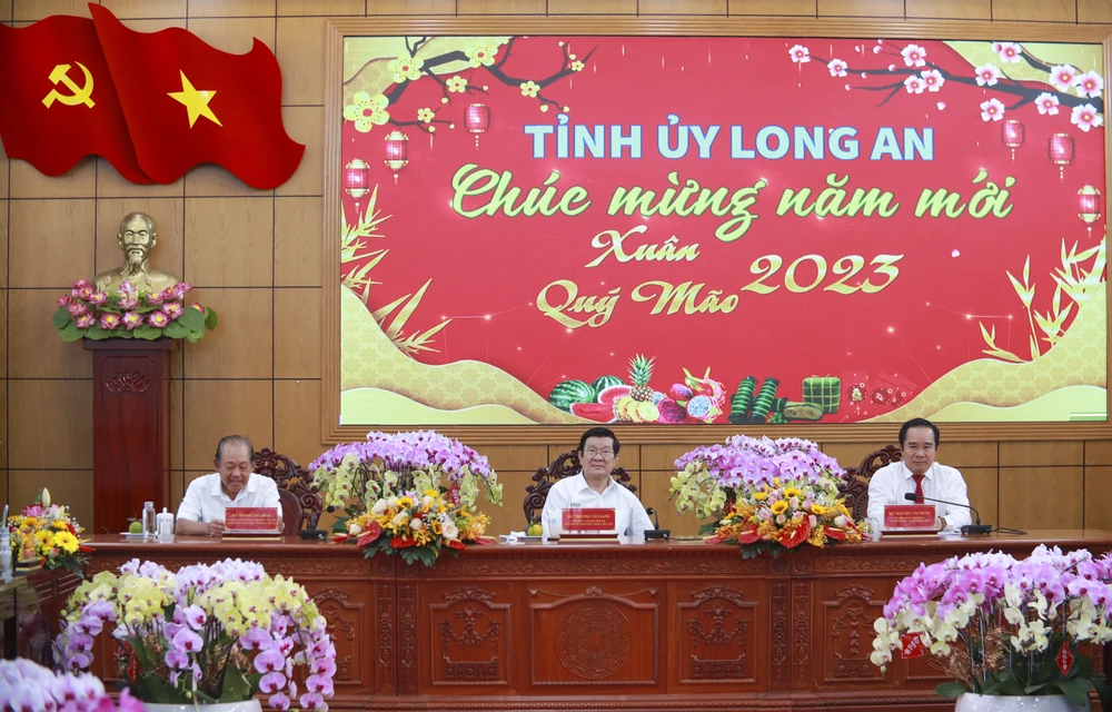 Nguyên Chủ tịch nước Trương Tấn Sang tại buổi họp mặt. Ảnh: HUỲNH DU