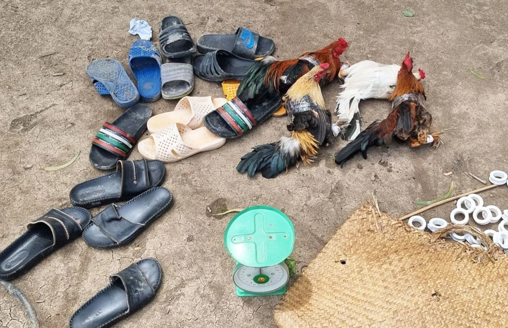 Tang vật tại huyện Cần Đước khi công an ập vào bắt giữ. Ảnh: CA