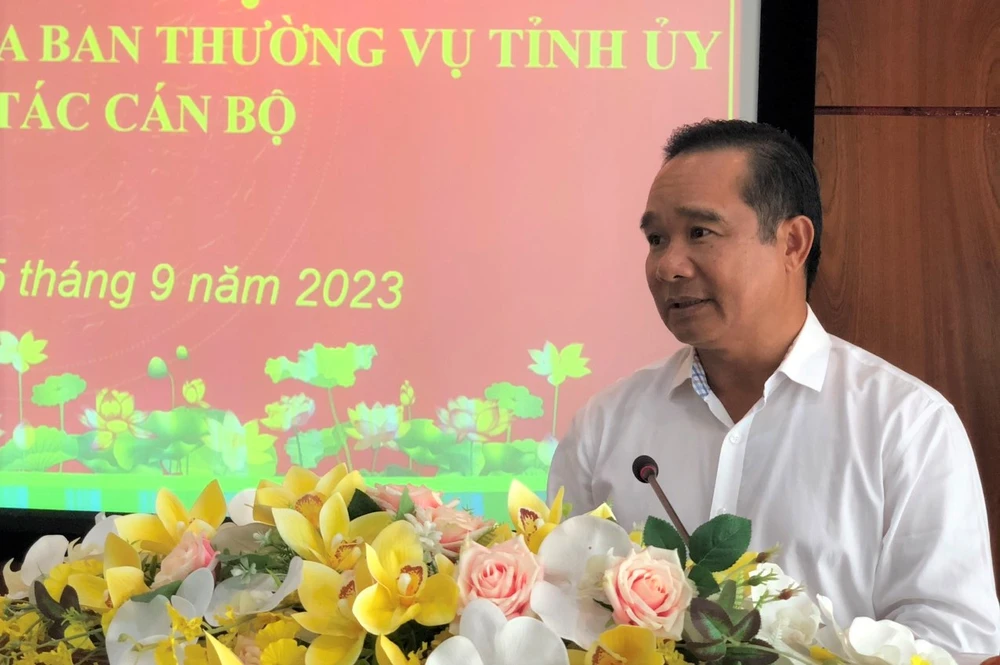 Bí thư tỉnh ủy - Nguyễn Văn Được phát biểu tại buổi công bố quyết định. Ảnh: KIM PHƯỢNG
