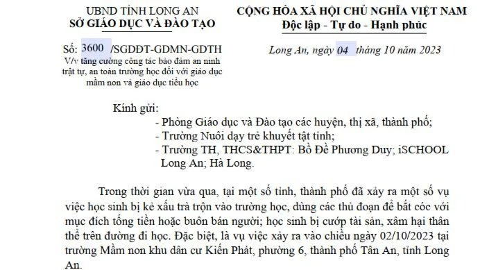 Long An siết chặt an ninh trường học sau vụ bắt cóc bé gái 3 tuổi 2.jpeg