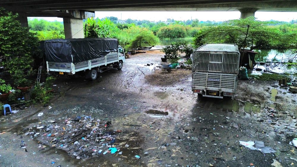 Nhếch nhác khu vực dưới nút giao Quốc lộ 62 lên cao tốc TP.HCM - Trung Lương