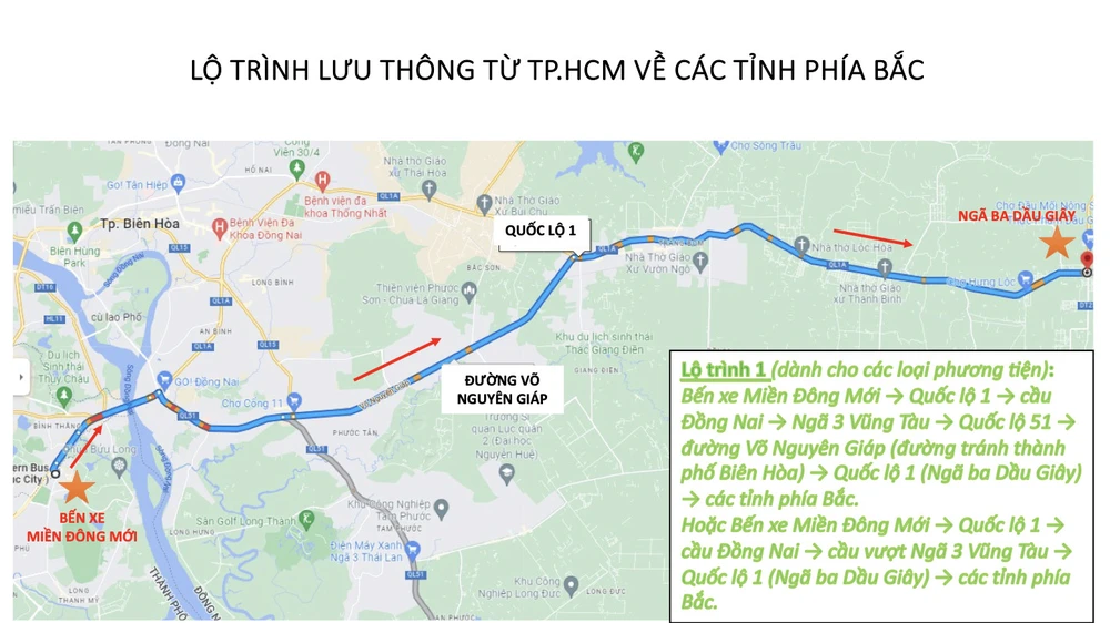 Lộ trình lưu thông từ TP.HCM về các tỉnh phía Bắc.