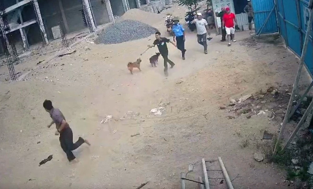 Ông Cườm bỏ chạy sau khi bị đánh. Ảnh: Cắt từ clip