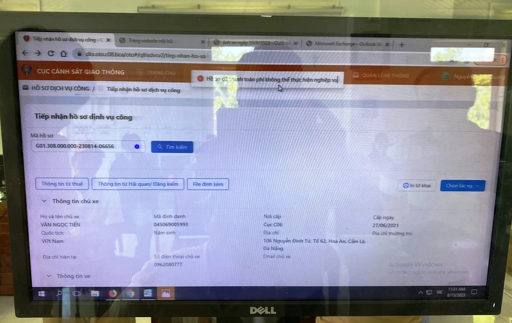 Hệ thống liên tục báo lỗi. Ảnh: HẢI HIẾU