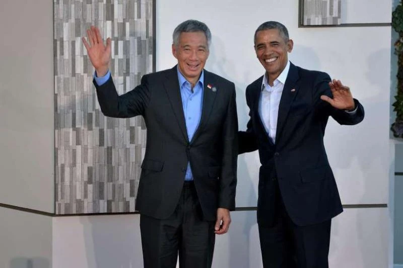 Thủ tướng Singapore Lý Hiển Long (trái) và Tổng thống Mỹ Barack Obama tại hội nghị Mỹ-ASEAN tại Sunnylands (California, Mỹ) ngày 15-2.