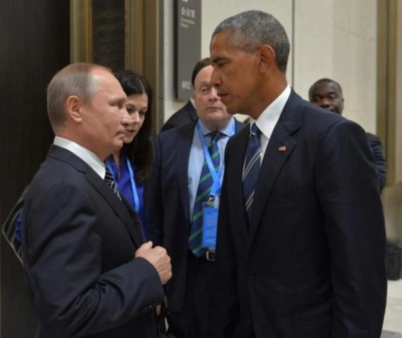 Tổng thống Nga Putin (trái) và Tổng thống Mỹ Obama tại cuộc gặp. 
