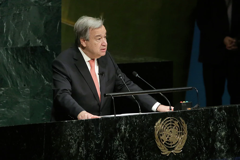 Ông António Guterres phát biểu trước 193 thành viên LHQ sau khi tuyên thệ nhậm chức. Ảnh: UN