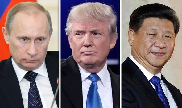 (Từ trái qua): Tổng thống Nga Vladimir Putin, Tổng thống đắc cử Mỹ Donald Trump, Chủ tịch Trung Quốc Tập Cận Bình. Ảnh: DAILY EXPRESS