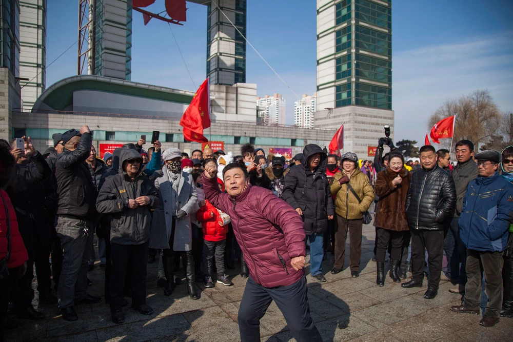 Trung Quốc biểu tình tại tỉnh Cát Lâm (Trung Quốc) ngày 5-3 đòi tẩy chay hàng Hàn Quốc. Ảnh: GETTY IMAGES