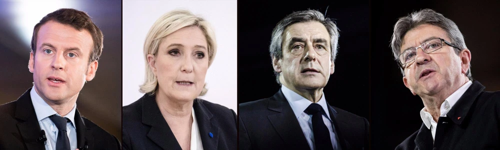 (Từ trái sang): Bốn ứng viên tổng thống Pháp: Emmanuel Macron, Marine Le Pen, Francois Fillon và Jean-Luc Melenchon. Ảnh: BLOOMBERG