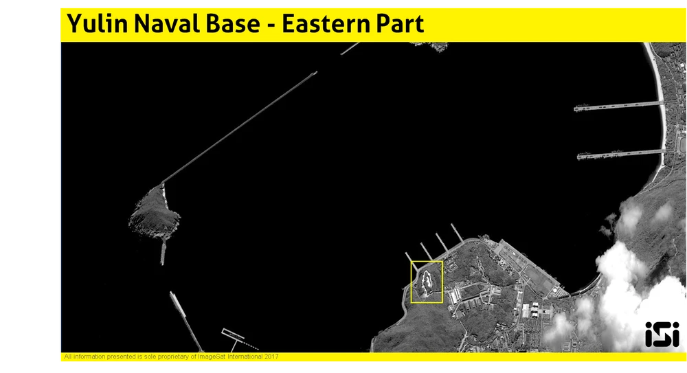 Hình ảnh vệ tinh do ISI chụp ngày 8-5 cho thấy Trung Quốc chuẩn bị đưa tên lửa chống tàu ra căn cứ Du Lâm.