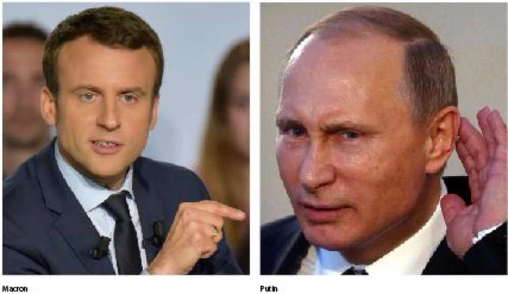 Tân Tổng thống Pháp Macron (trái) sắp có cuộc gặp khó khăn, không khoan nhượng với Tổng thống Nga Putin (phải). Ảnh: LEADERSHIP