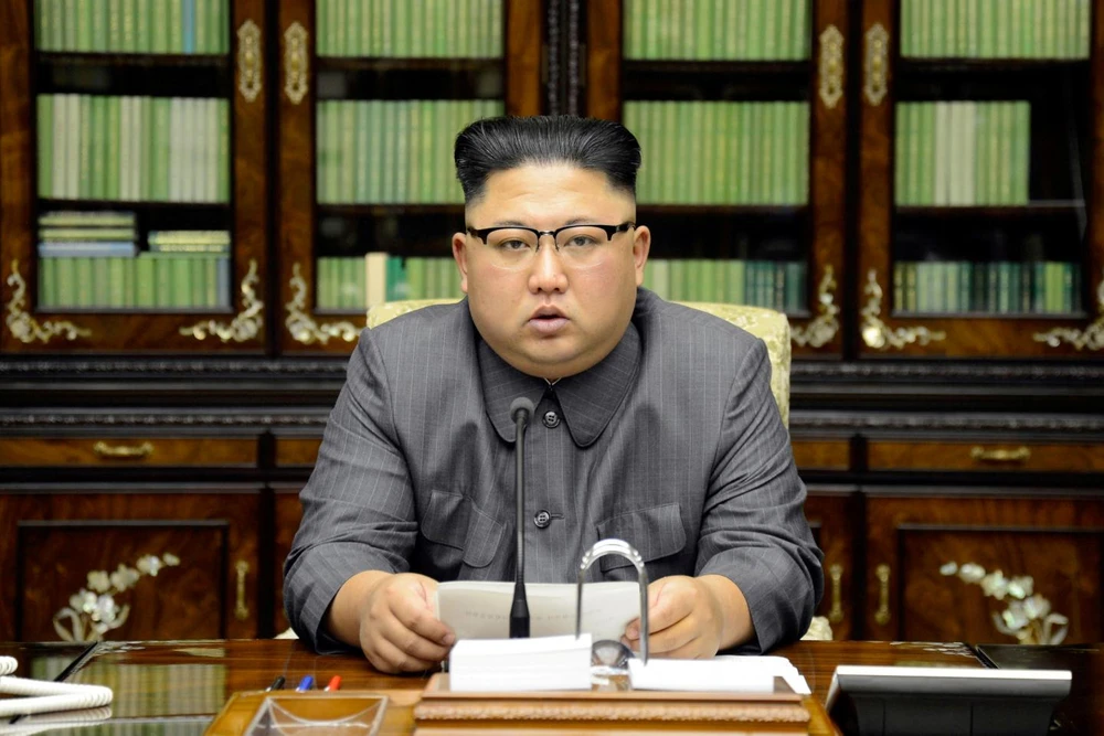 Lãnh đạo Triều Tiên Kim Jong-un ra tuyên bố trả đũa phát ngôn đe dọa của Tổng thống Trump tại LHQ. Ảnh: KCNA công bố ngày 22-9.