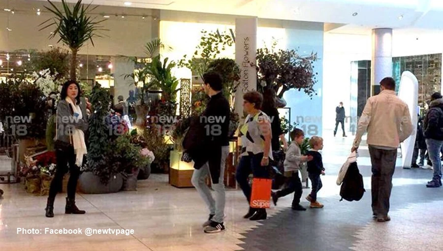 Người phụ nữ giống bà Yingluck (trái) trong khu mua sắm Westfield ở London (Anh). Ảnh: FACEBOOK