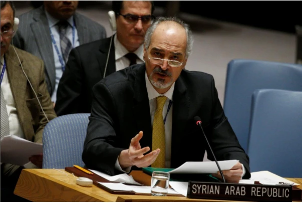 Đại sứ Syria tại LHQ Bashar Jaafari trong phiên họp của HĐBA LHQ về Syria ngày 22-2. Ảnh: REUTERS