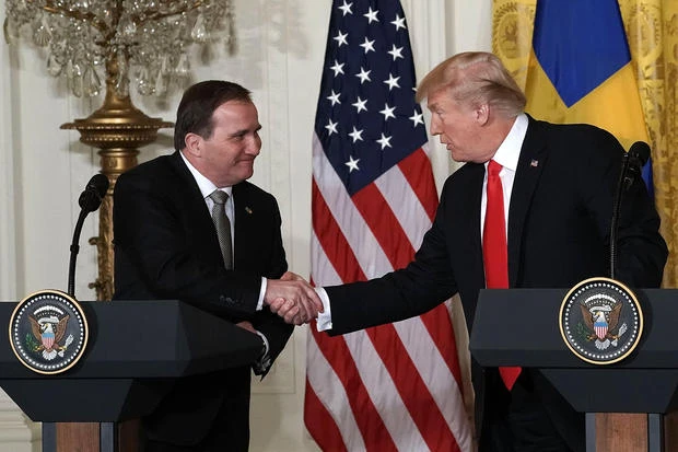 Tổng thống Mỹ Donald Trump (phải) và Thủ tướng Thụy Điển Stefan Lofven trong cuộc họp báo tại Nhà Trắng ngày 6-3. Ảnh: GETTY IMAGES
