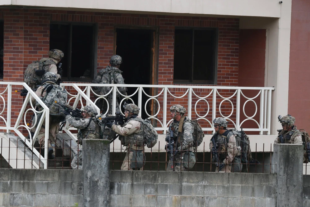 Lính Mỹ huấn luyện ở Hàn Quốc năm 2017. Ảnh: EPA