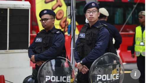 Cảnh sát được huy động giữ an ninh thượng đỉnh Mỹ-Triều. Ảnh: SCMP