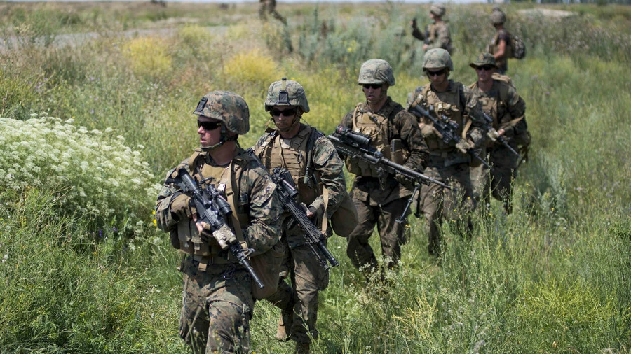 Lính thủy đánh bộ Mỹ tham gia cuộc tập trận Sea Breeze 2018 ở Ukraine, ngày 12-7. Ảnh: RT