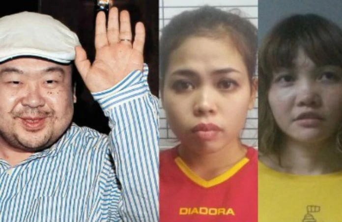 Ông Kim Jong-nam (trái) và hai nghi can Siti Aisyah (giữa) và Đoàn Thị Hương (phải). Ảnh: AFP