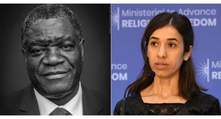 Bác sĩ phụ khoa người Congo Denis Mukwege (trái) và nhà hoạt động xã hội người Iraq Nadia Murad được vinh danh giải Nobel Hòa bình 2018. Ảnh: