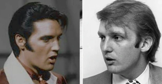 Nam ca sĩ Elvis Presley và Tổng thống Donald Trump thời trẻ. Ảnh: TWITTER